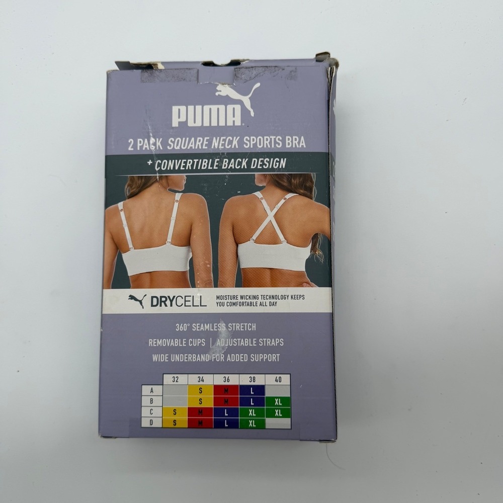 Puma 2 Pack Seamless Sports Bra Square Neck DryCell XL Purple White 2311 - Picture 3 of 5